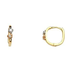 14K 3C 4mm Flower CZ Huggies Earrings